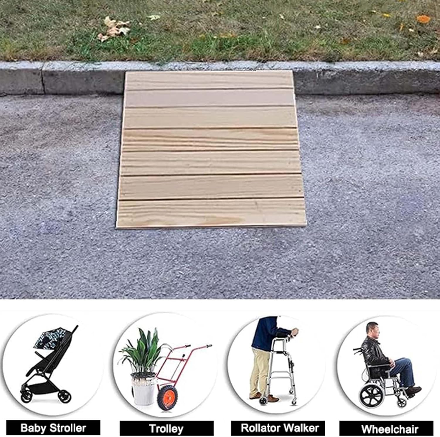 Portable Wheelchair Ramps 23.6x15.3x6in, Steps Kerb Ramps, Wood Threshold Ramp, with Non-Slip Grooves, for Porch Entrance, Doorways, Disabled Door Access, Raised Landings