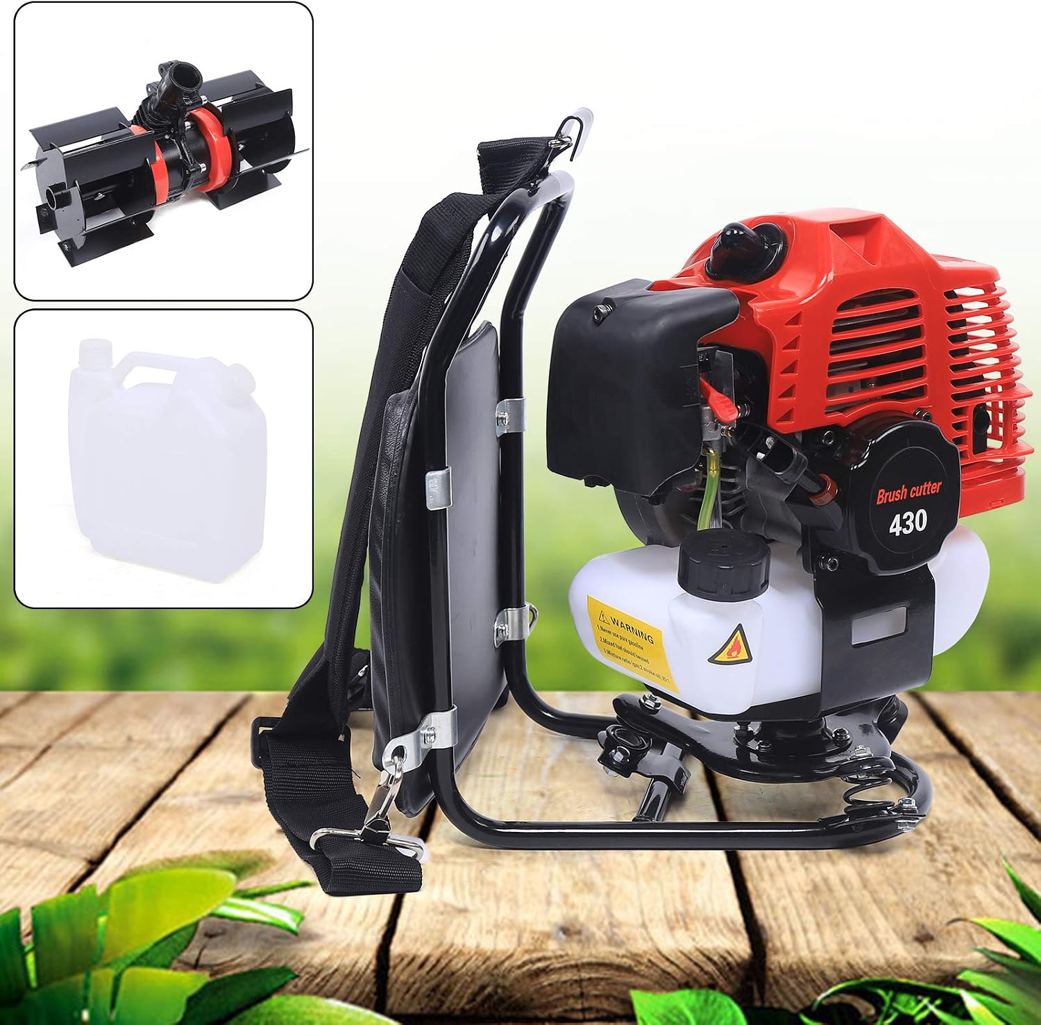 Backpack Gas Garden Brush Cutter Tiller, 3 in 1 43CC 2 Stroke Lawn Mower Brush Cutter Grass Hedge Trimmer, Cultivator Lawn Mower for Farmland Weeding Harvesting Clearing Ditching (2-Stroke)