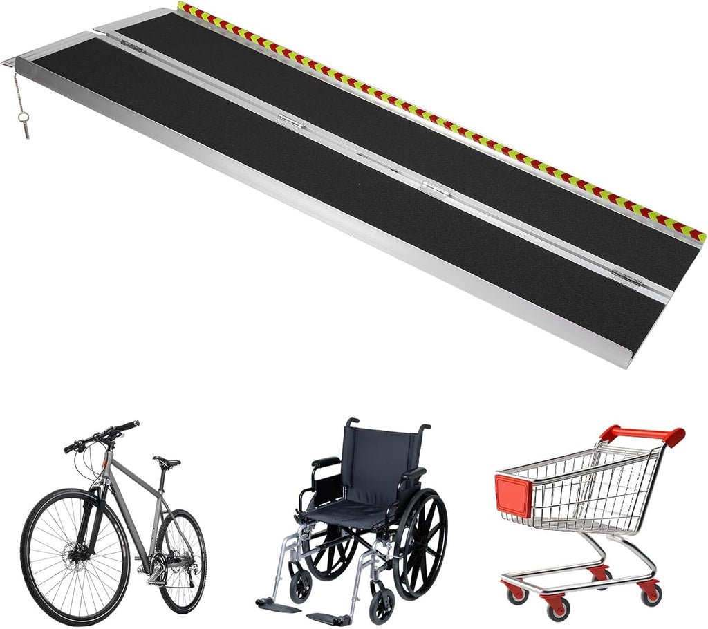 Door Threshold Wheelchair Ramp Folding Aluminum Threshold Ramp Wheel Chair Ramp for Home Steps Stairs Entry Threshold Doorways (6ft)