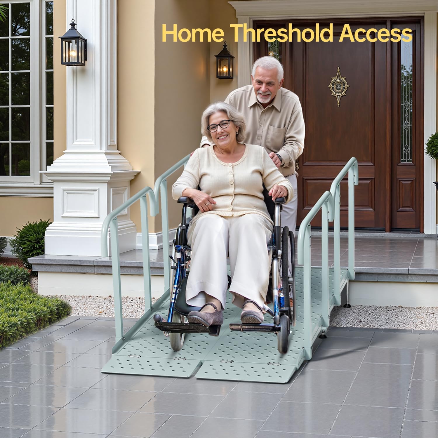 8'L x 36' W Portable Wheelchair Ramp with Handrails, Non-Slip Heavy Duty Handicap Ramp 850lbs Load Capacity, Wheelchair Ramp for Home Steps, Stairs, Doorway
