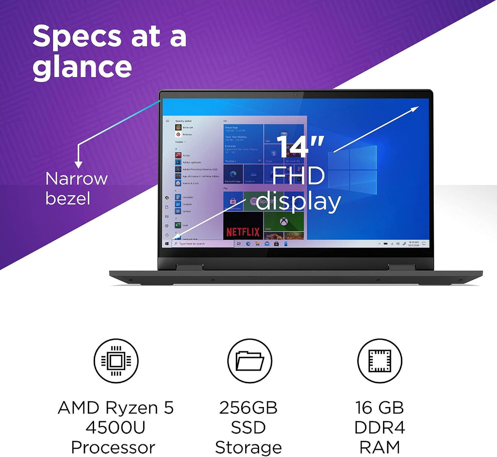Lenovo Flex 5 Laptop, 14.0' FHD Touch Display, AMD Ryzen 5 5500U, 16GB RAM, 256GB Storage, AMD Radeon Graphics, Windows 11 Home, Graphite Grey