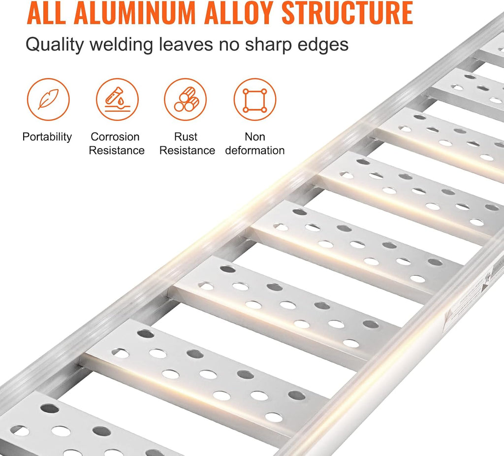 VEVOR Aluminum Ramps, 1250lbs, Straight Ramp with Treads and Load Straps, Portable Loading Ramp for Motorcycles, ATVs, Trucks, Lawn Mower, Dirt Bike, Garden Tractor, 78' L x 12' W, 2Pcs