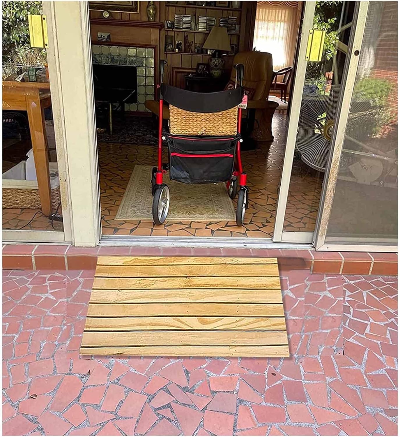 JYDQM Wheelchair Ramp Portable Door Threshold Ramp Wood, Non Slip Doorways Step Ramp, Mobility Entry Ramp for Wheelchair/Bike/Scooter, Curb Ramps for Seniors/Toddlers/Pets(Size:30.8 x 30 x 8cm)