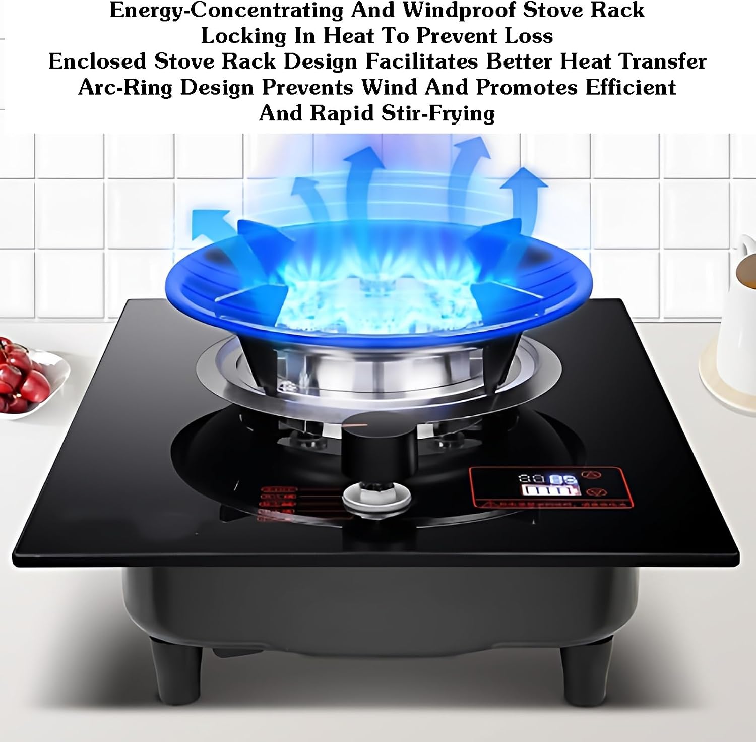 Gas Cooktop 1 Burner,Stainless Steel Countertop Stove,5.2kw 9-Cavity High-fire Timer,Black Tempered Glass,with Flameout Protection,for Home Kitchen(NG)