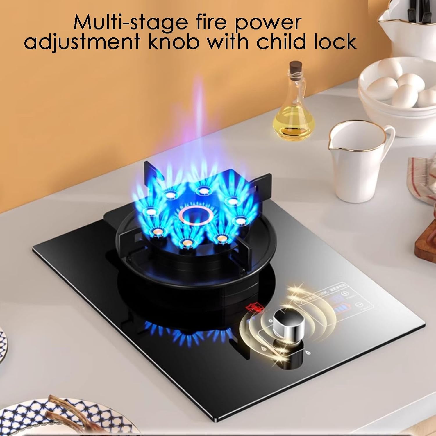 Gas Hob, Gas Cooker Desktop and Embedded 5.2kw NG/5kw LPG Gas Stove, Gas Cooktop with Flame Failure Protection, Single Burner for Home Camping Outdoor(NG)