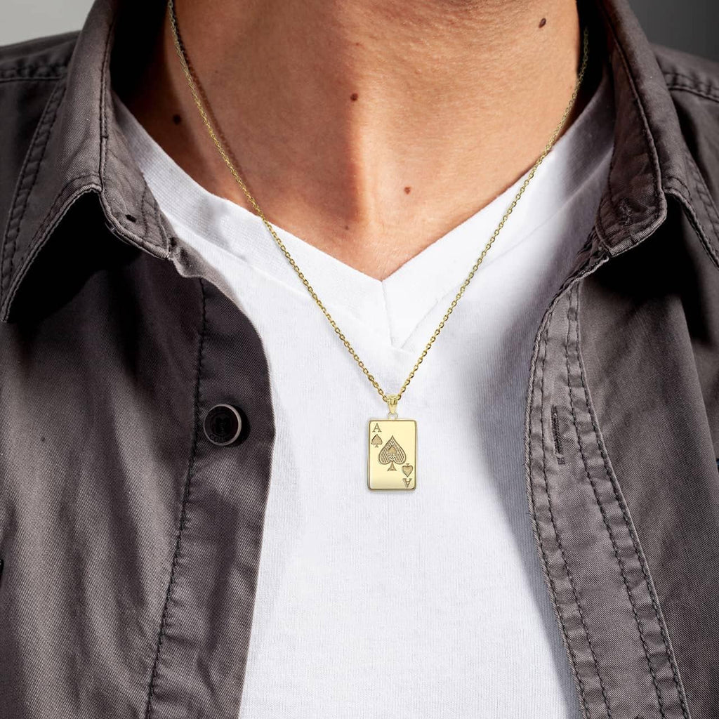 14K Yellow Gold Ace of Spades Customized Playing Card Pendant - Specify Name