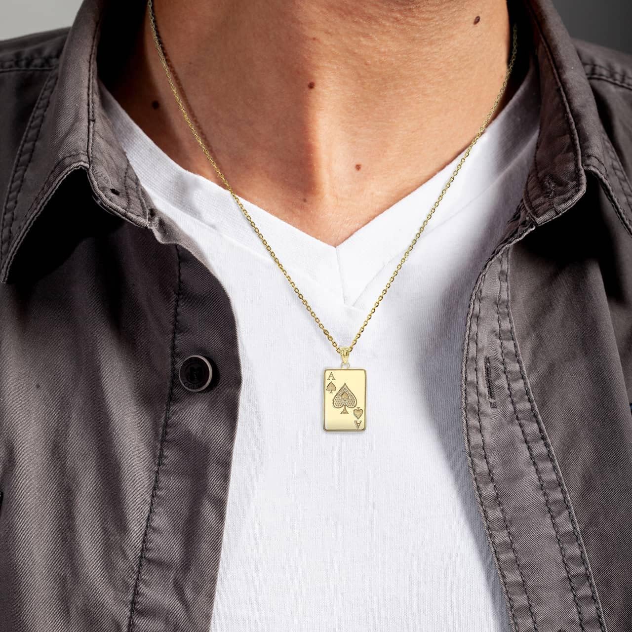 14K Yellow Gold Ace of Spades Customized Playing Card Pendant - Specify Name