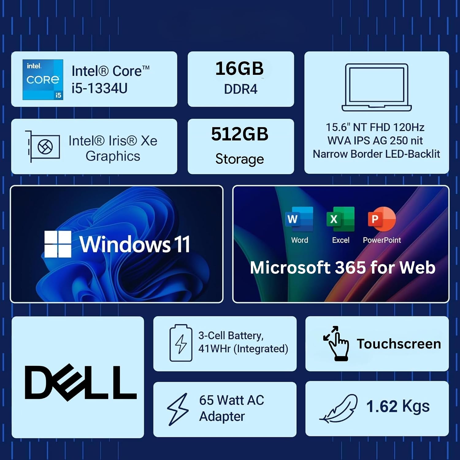 Dell Inspiron 15.6' FHD Touchscreen Business Laptop, 13th Gen Intel Core i5 (Beat i7-1250U), 32GB RAM, 1TB SSD, Win 11, Office 365 for Web, USB-C, no Mouse