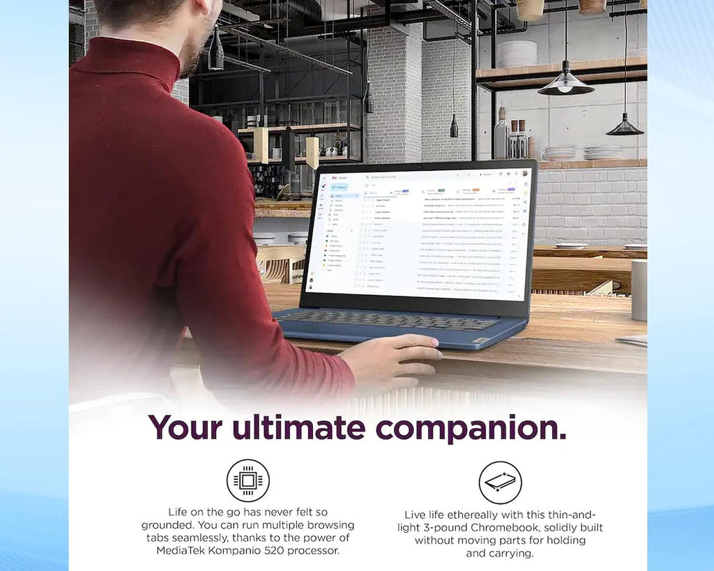 Lenovo IdeaPad Slim 3 Chromebook 14' FHD Touchscreen Laptop, MediaTek (8-Core) CPU, 4GB RAM|64GB eMMC+64GB USB Flash Drive| Chrome OS| Wi-Fi 6| SD Card Reader| Blue| for Business & Students|RK Bundle
