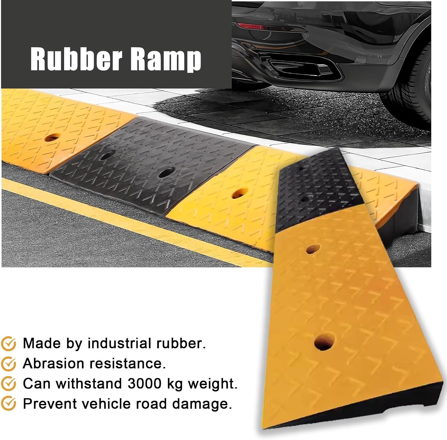2'/ 2.3'/ 3'/ 3.5'/ 4'/ 5' Rise Rubber Curb Ramp for Driveway, Heavy Duty Car Wheelchairs Slope Kerb Ramps with Screws, Non-Skid Threshold Ramp (Size : 2 inch Rise)