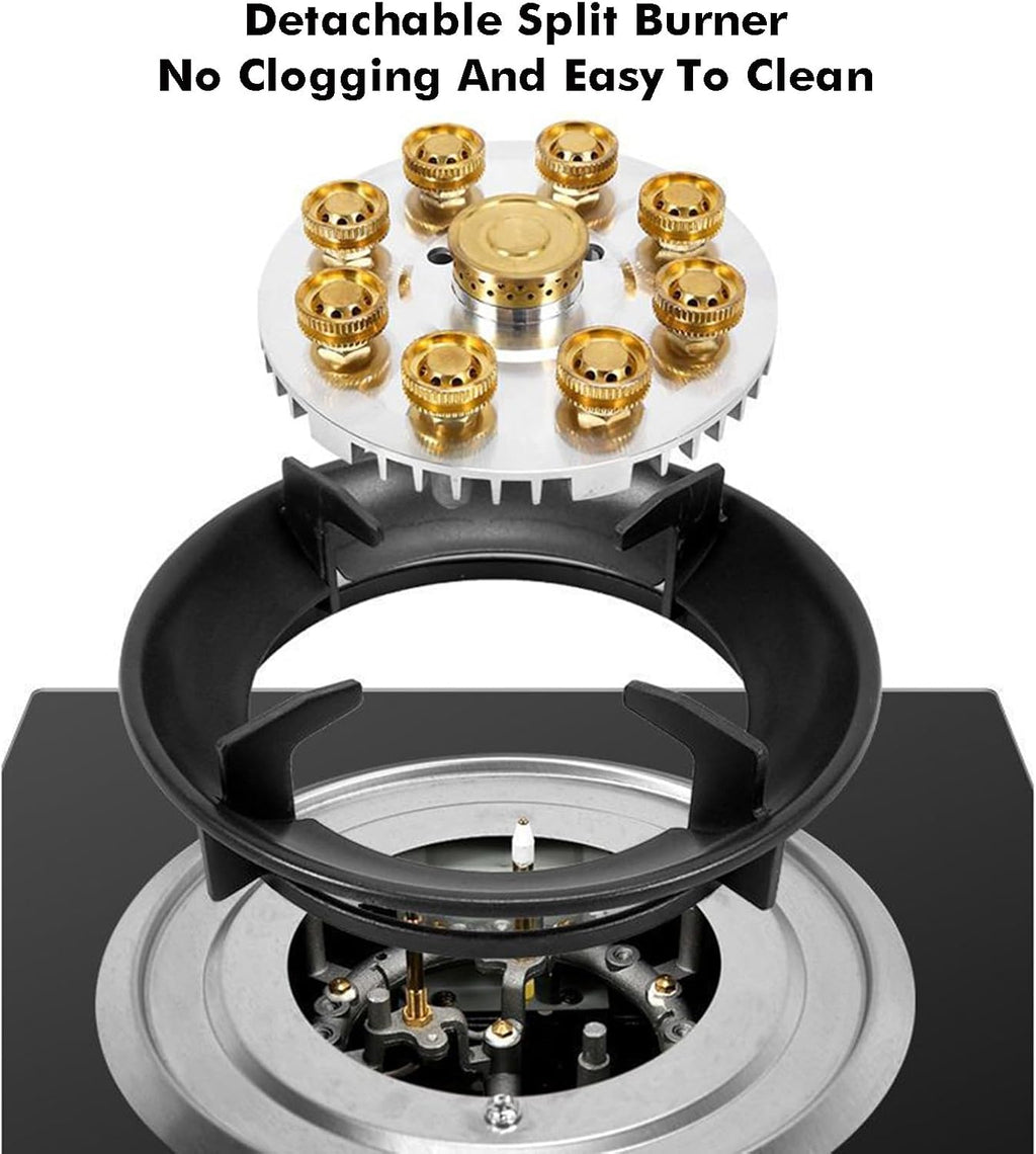 Single Burner Gas Stove,5.2KW Nine-Cavity High-fire Timer,Tempered Glass Top Cooking,with Flameout Protection,for Natural Gas/liquefied Petroleum Gas(NG)