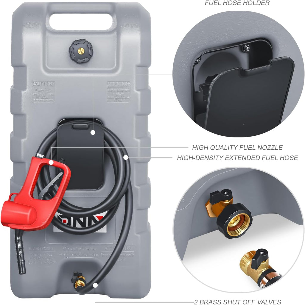 ‎DNA MOTORING 58L Portable Fuel Caddy Tank Container for Gasoline Diesel Light Oil,13 Gallon, 2 Gal/Min,Grey,TOOLS-00302