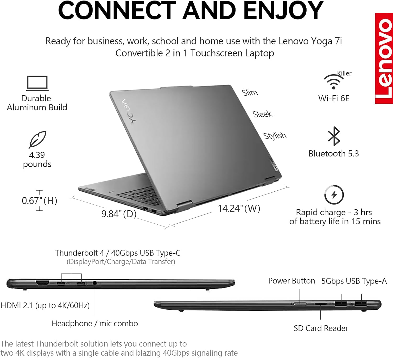 Lenovo Yoga 7i 2 in 1 Laptop Touchscreen, 16' FHD+ 360 Foldable Touch Screen Convertible, Intel Core Ultra 7, Windows 11 Pro Laptop PC, 16GB DDR5 RAM 1TB SSD, Backlit 10-Key, Fingerprint