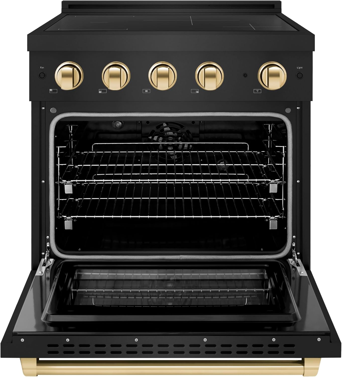 ZLINE Autograph Edition 30 in. 4.2 cu. ft. Paramount Induction Range with 4 Element Cooktop and Electric Convection Oven in Black Stainless Steel with Polished Gold Accents (SINRBZ-30-G)