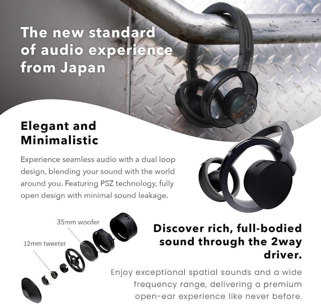 nwm ONE Wireless Open-Ear Headphones | Prevents Sound Leakage with PSZ Technology (Bone Conduction Alternative) | Bluetooth 5.3 | Multipoint | 20-Hour Battery Life with Microphone | Phantom Gray