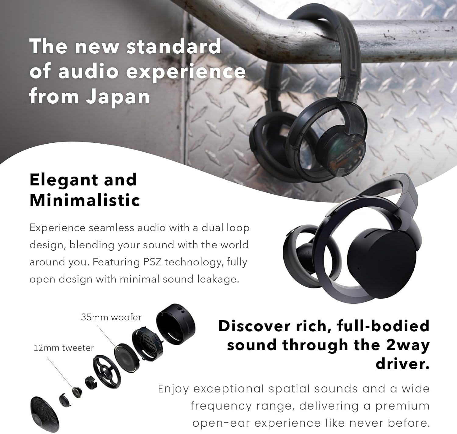 nwm ONE Wireless Open-Ear Headphones | Prevents Sound Leakage with PSZ Technology (Bone Conduction Alternative) | Bluetooth 5.3 | Multipoint | 20-Hour Battery Life with Microphone | Phantom Gray