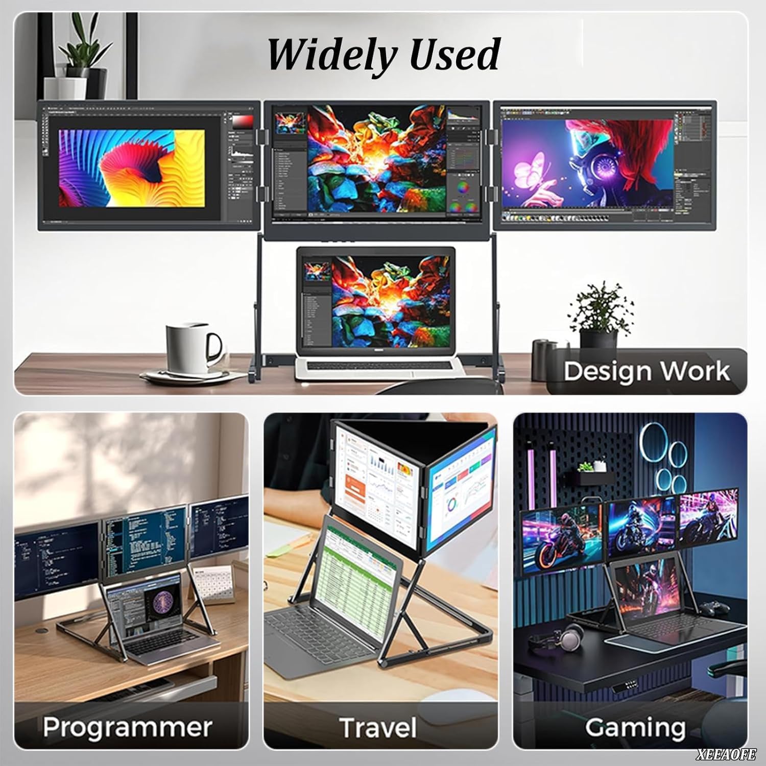 15.6in Laptop Tri-Fold Monitor, 1920 x 1080 FHD Portable Laptop Screen Extender, Extended Screen with 360° Rotation Acjustable Viewing Angles
