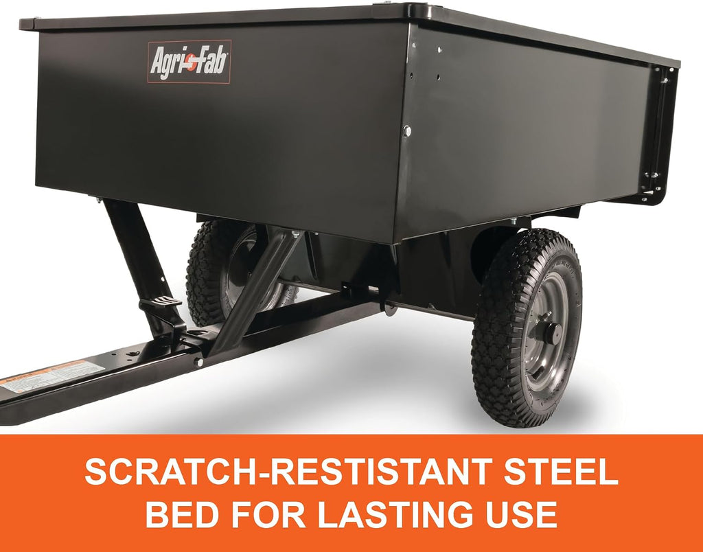 Agri-Fab 45-0101 Steel Utility Lawn & Garden Dump Cart, For Riding Lawn Mowers, 12 cu ft/750# Capacity; 16' Pneumatic Wheels, Easy Foot-Lever Dumping