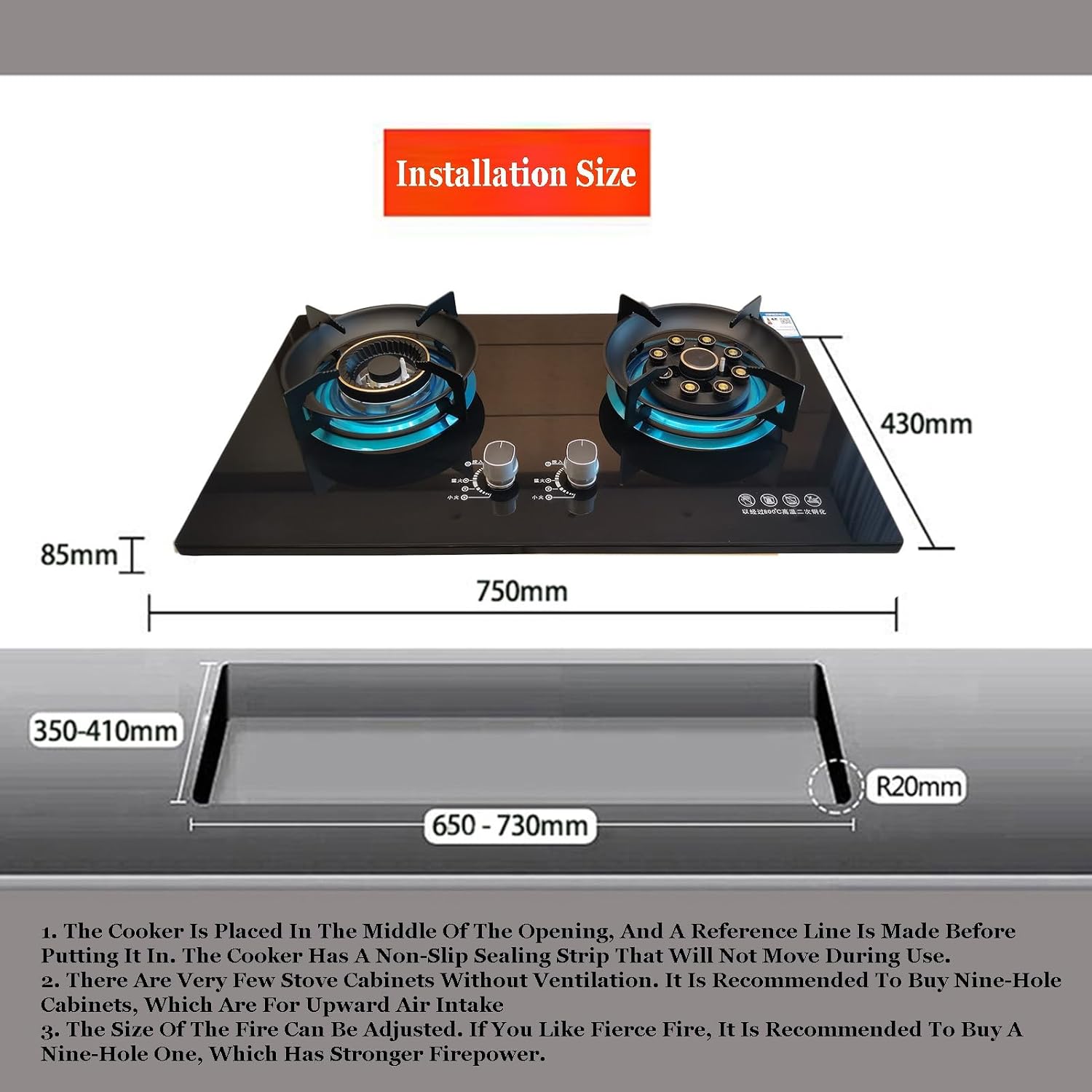 Propane Stove,2 Burners Portable Propane Stove,tempered Glass Gas Cooktop,Maximum 17742.4BTU for Food Trucks and Family Restaurants(black) (Color : LPG)