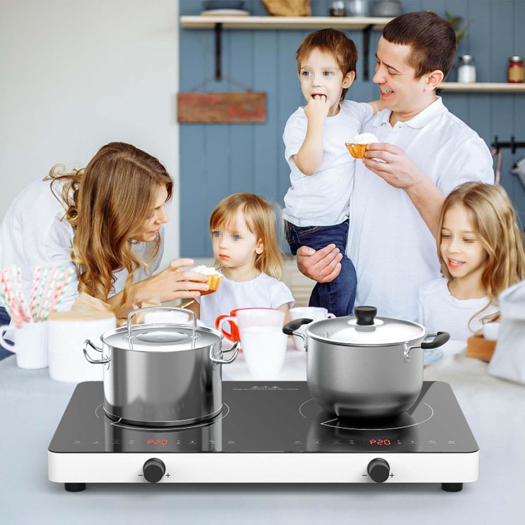 Electric Cooktop, Portable Induction Cooker with 2 Independent Controls, 100°F-575°F Temperature Adjustment, 1300W - Multiple Power Levels, 240Min Timer