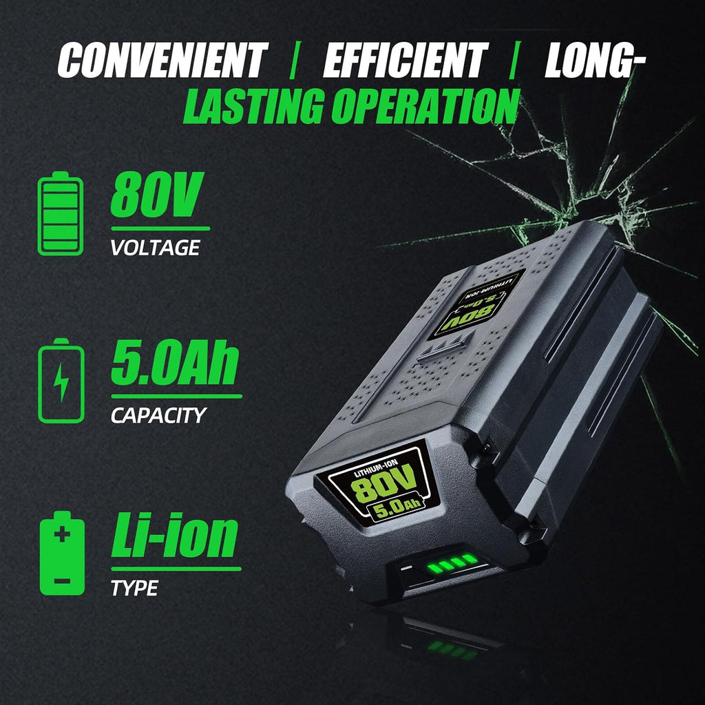 FERRYBOAT 5.0Ah 80V GBA80200 Replacement for Greenworks 80V Battery GBA80200 GBA80250 GBA80400 GBA80500 Compatible with Greenworks 80V Max Series Cordless Power Tools Two Packs