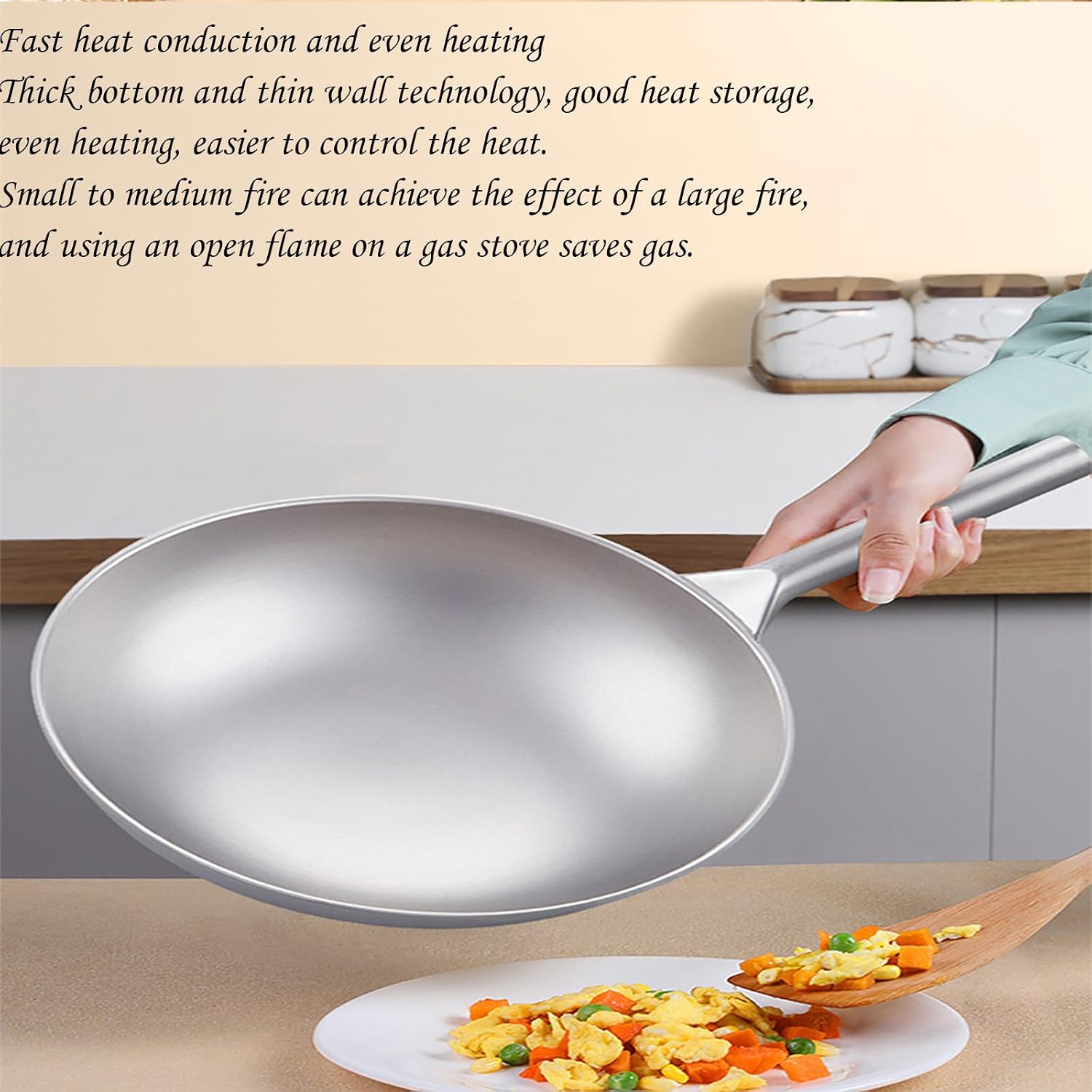 Pure Titanium Pot, Wok Pan with Lid, Nonstick Woks and Stir-Fry Pans, No Chemical Coated Flat Bottom Chinese Wok for Induction, Electric, All Stoves,A-32cm