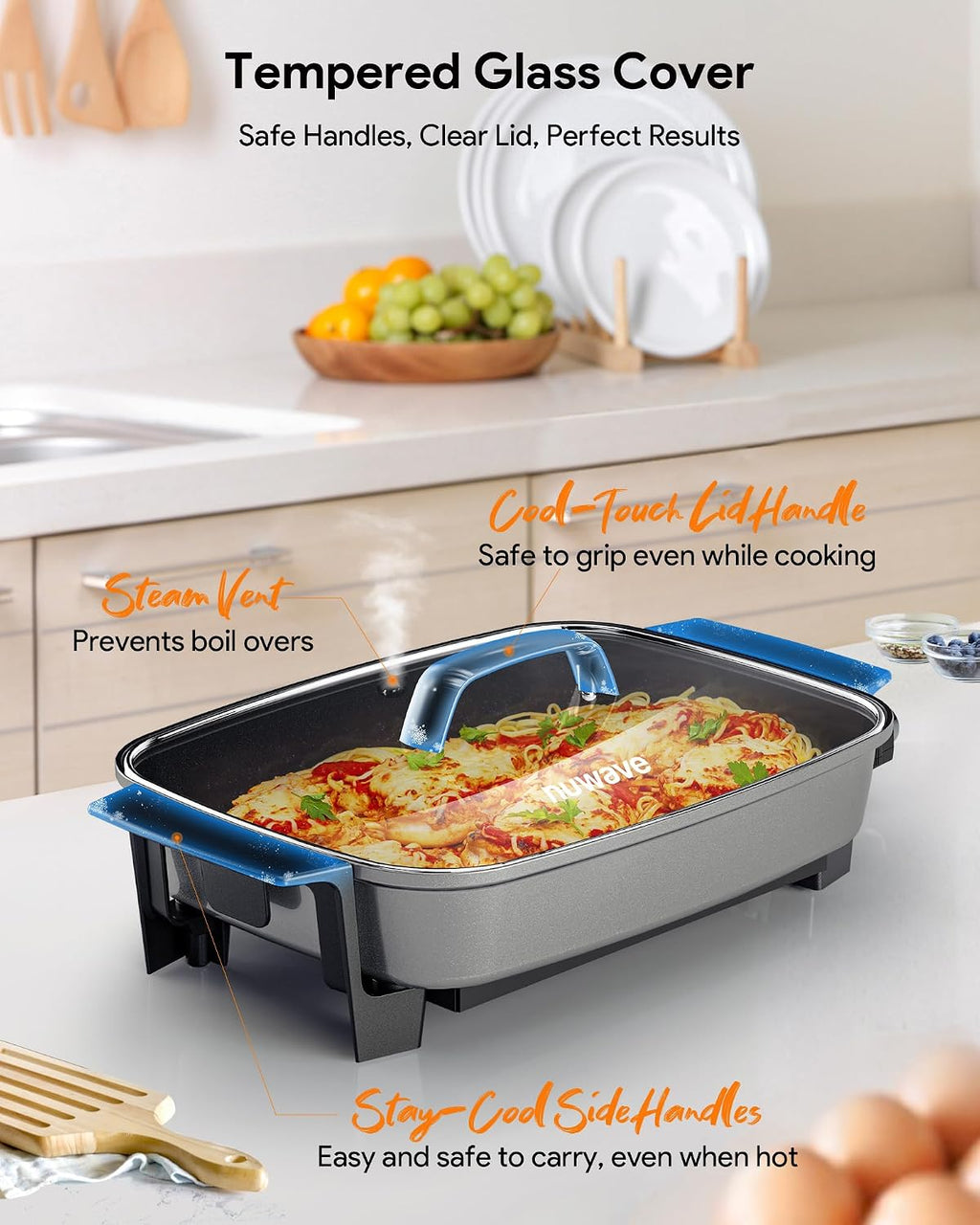 Nuwave Medley XL Digital Electric Skillet, Family Size Griddle w/Glass Lid, 2025 New & Improved Precision Heating, 100°-425°F, PFAS Free G11 Nonstick Ceramic Coating, Portable Hot Plate, 7qt Capacity