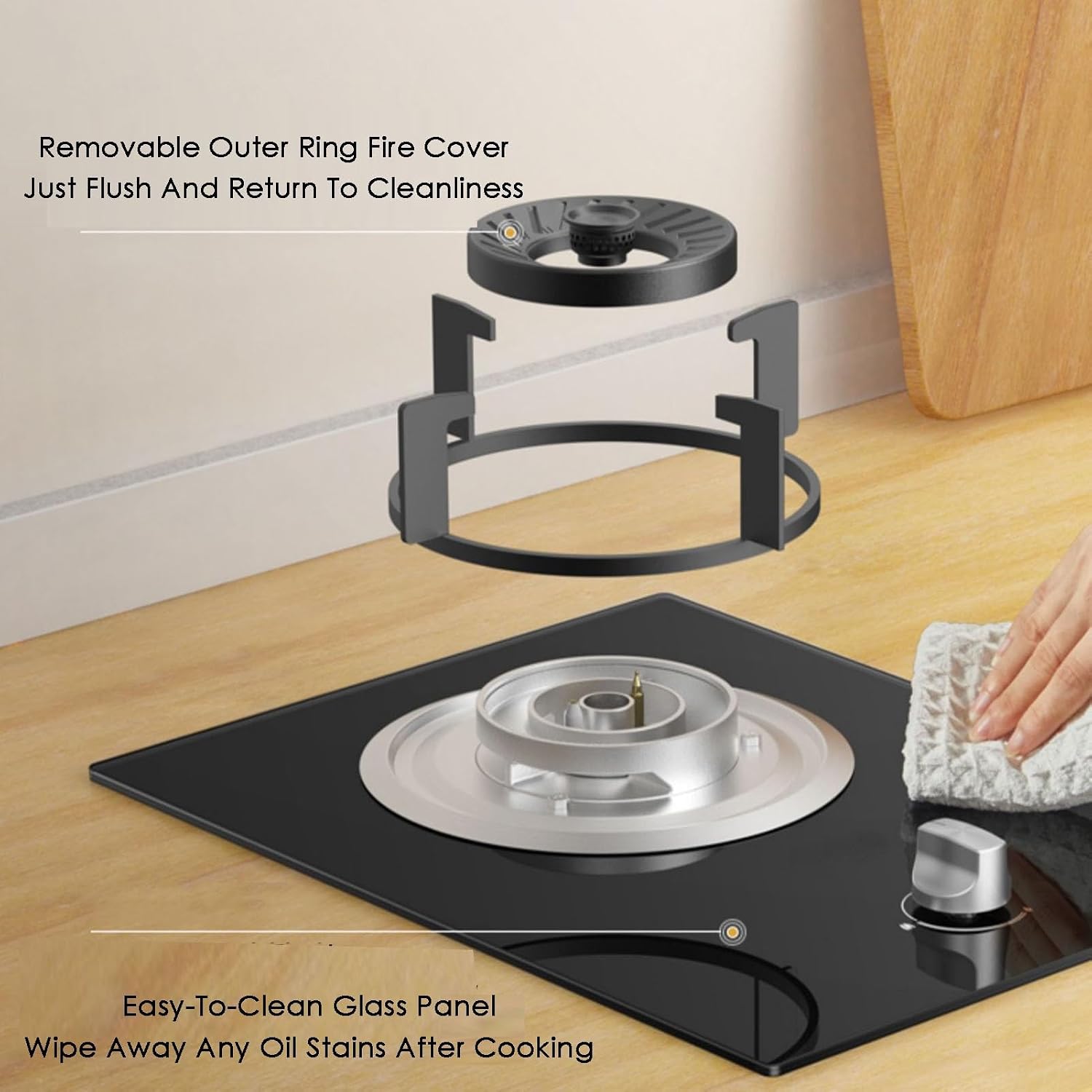 Gas Stove, Single Burner Desktop and Embedded Dual-use Burner Stove,Portable Tempered Glass Gas Cooker 5KW NG/LPG, for Home Outdoor Camping(NG)