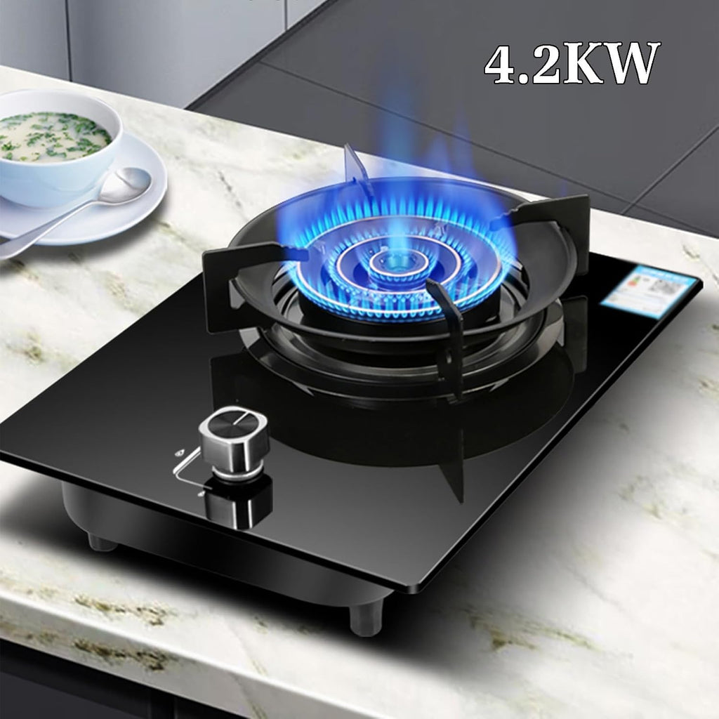 Gas Cooktop with 1 Burner,Kitchen Counter Top Stove,5.2KW Nine-Cavity High-fire,NG/LPG Gas Conversion Stove,with Flameout Protection(LPG)