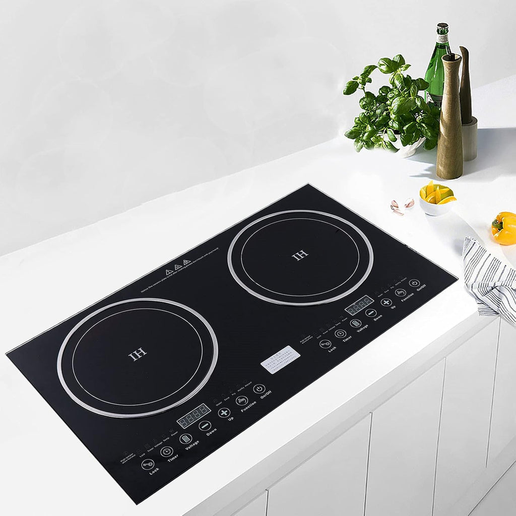 Dual Induction Cooker Cooktop Digital Hot Plate Digital Electric Countertop Burner Touch Sensor Control Stove Dual Hot Plate 8 Gear Firepower Induction cooker + Ceramic-Cooker (1200W+1400W)