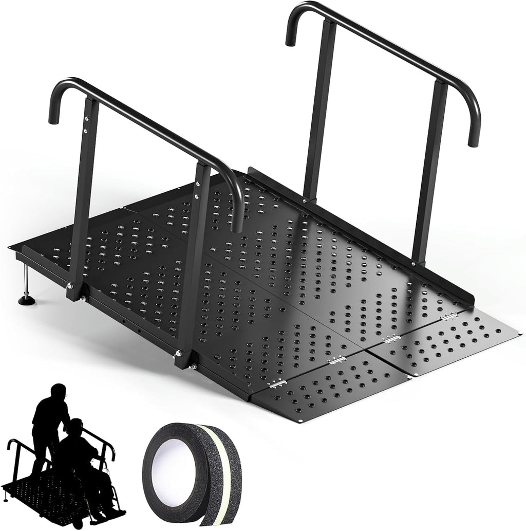 Upgraded Portable Wheelchair Ramp with Handrails and Adjustable Flap, Non-Slip Heavy Duty Handicap Ramp 770lbs Load Capacity, Wheelchair Ramp for Home Steps, Stairs, Doorway, 49.2' L x 35.8'