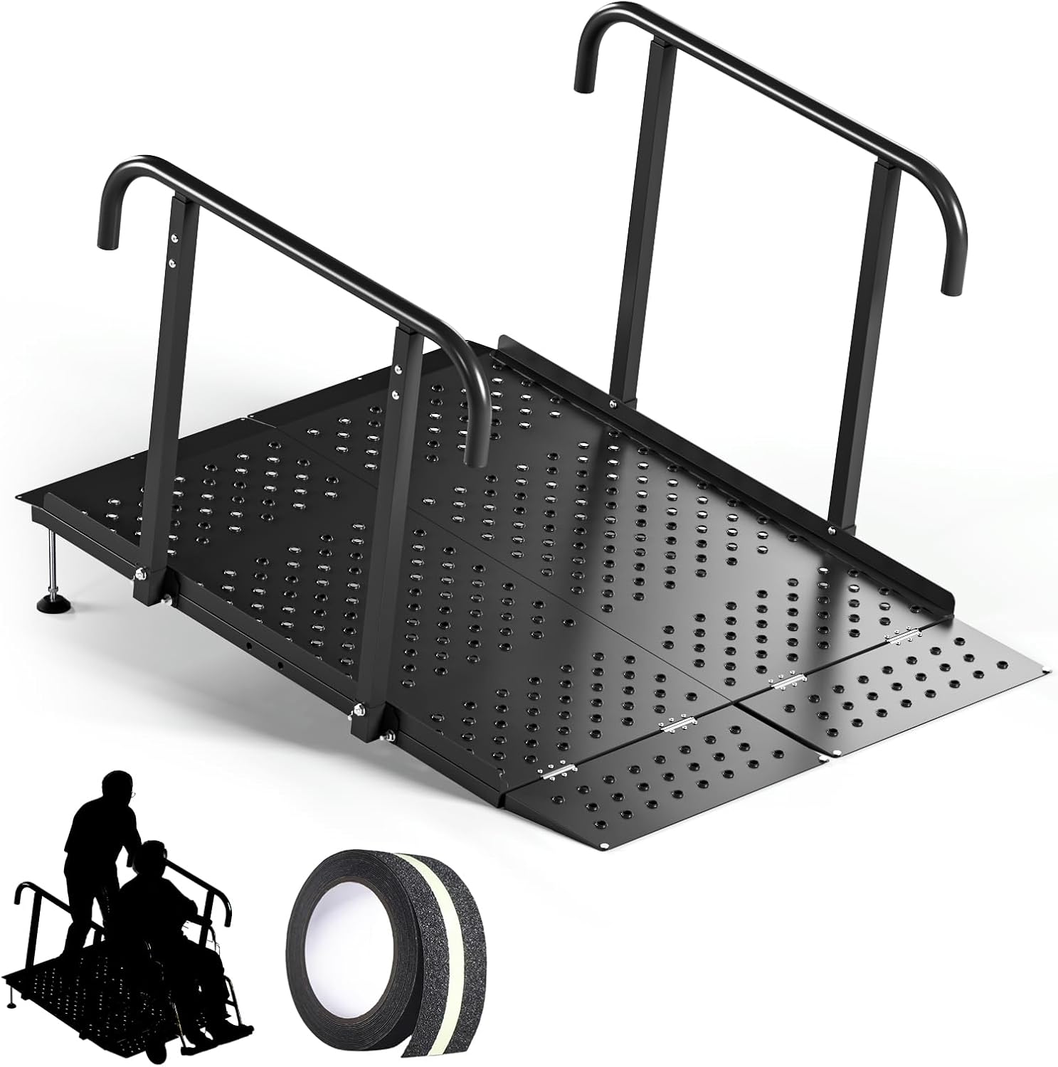Upgraded Portable Wheelchair Ramp with Handrails and Adjustable Flap, Non-Slip Heavy Duty Handicap Ramp 770lbs Load Capacity, Wheelchair Ramp for Home Steps, Stairs, Doorway, 49.2' L x 35.8'