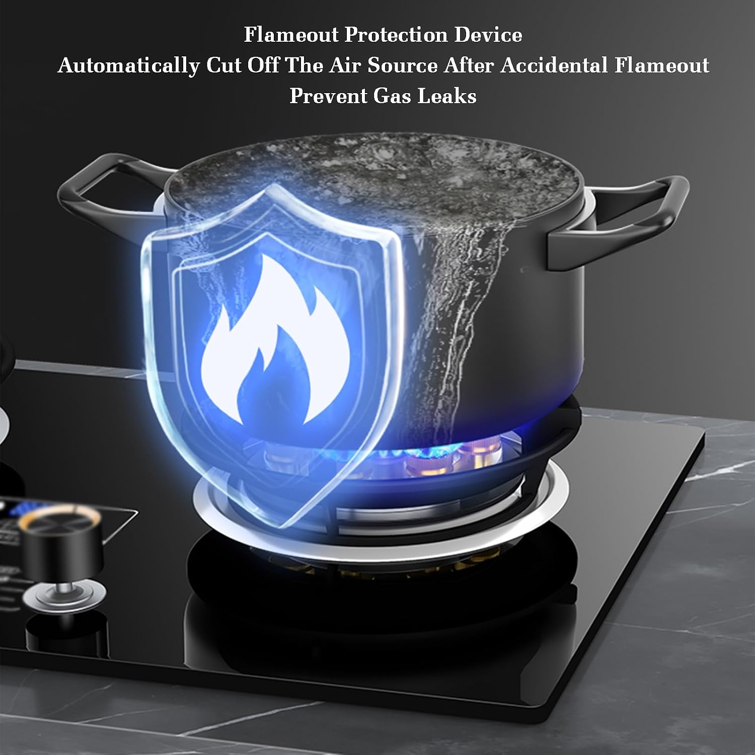 Portable Gas Stove,5.2KW 9-Cavities Cooktop 2 Burners,Top Cooking with Flameout Protection,Tempered Glass Cast Iron Pot Rack,for Home Kitchen(LPG)