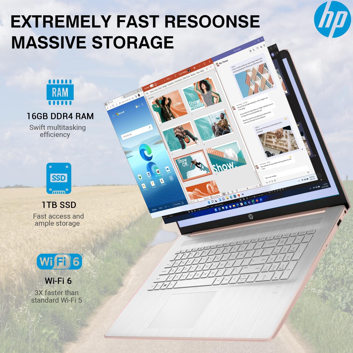 HP 17 Touchscreen Laptop Computer, 17.3 Inch HD+ Touch Screen Business Laptop PC, Intel Core i7, 64GB RAM 1TB SSD, Windows 11 Pro, 10 Key Backlit Keyboard, Fingerprint, Rose Gold