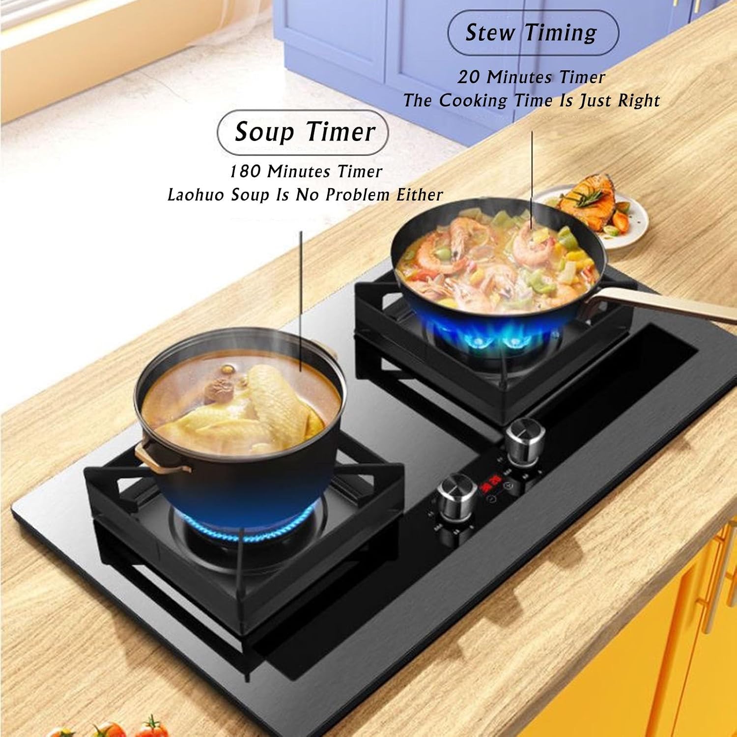Propane Stove,2 Burners Portable Propane Stove,Stainless Steel Gas Cooktop,Maximum 17742.4BTU for Family Restaurants and Food Trucks (Color : LPG, Size : Style 2)