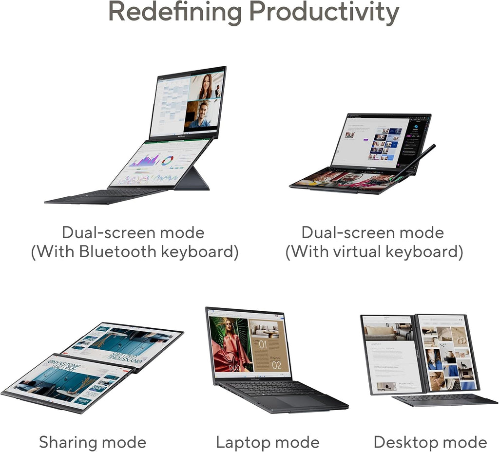 ASUS Zenbook Duo Dual 14' OLED WQXGA+ 120Hz Notebook Intel Core Ultra 9 185H 32GB RAM 1TB SSD Intel Arc Graphics Inkwell Gray