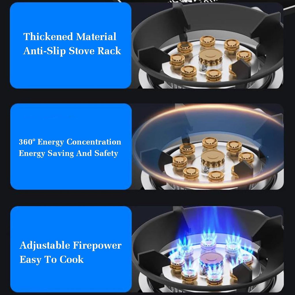 Gas Cooker 1 Burner,5.2KW 9-Chamber Fire Ring Frying Pan,Tempered Glass Cooktop with Flame Out Protection,NG/LPG Gas Conversion(LPG)