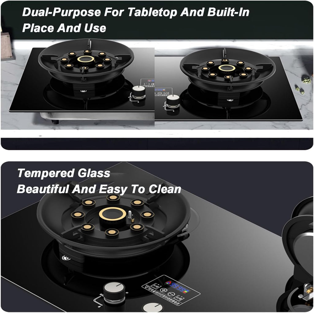 Gas Stove Double Burner,Tempered Glass Cooktop,Flip-top Gas Stove,NG/LPG Convertible Stove,with Flameout Protection and Double-sided Timing(LPG)