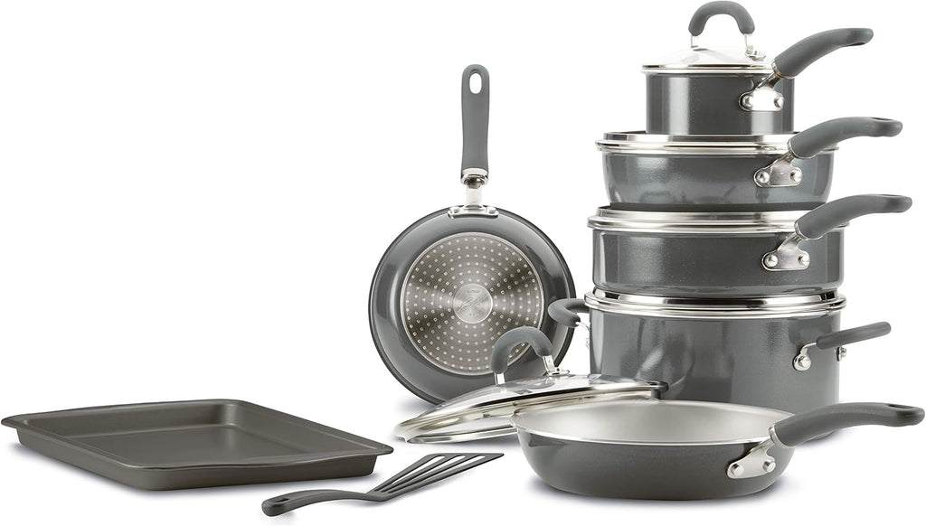 Rachael Ray Create Delicious Nonstick Cookware Pots and Pans Set, 13 Piece, Gray Shimmer