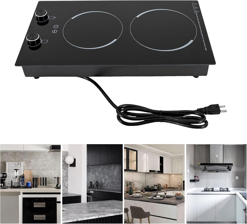 2-Burner Electric Induction Cooktop Stove Top, 110V Double Induction Cooktop Touch Control Child Lock Electric Cooktop 9 Power Levels LED Display Screen Kids Lock & Timer