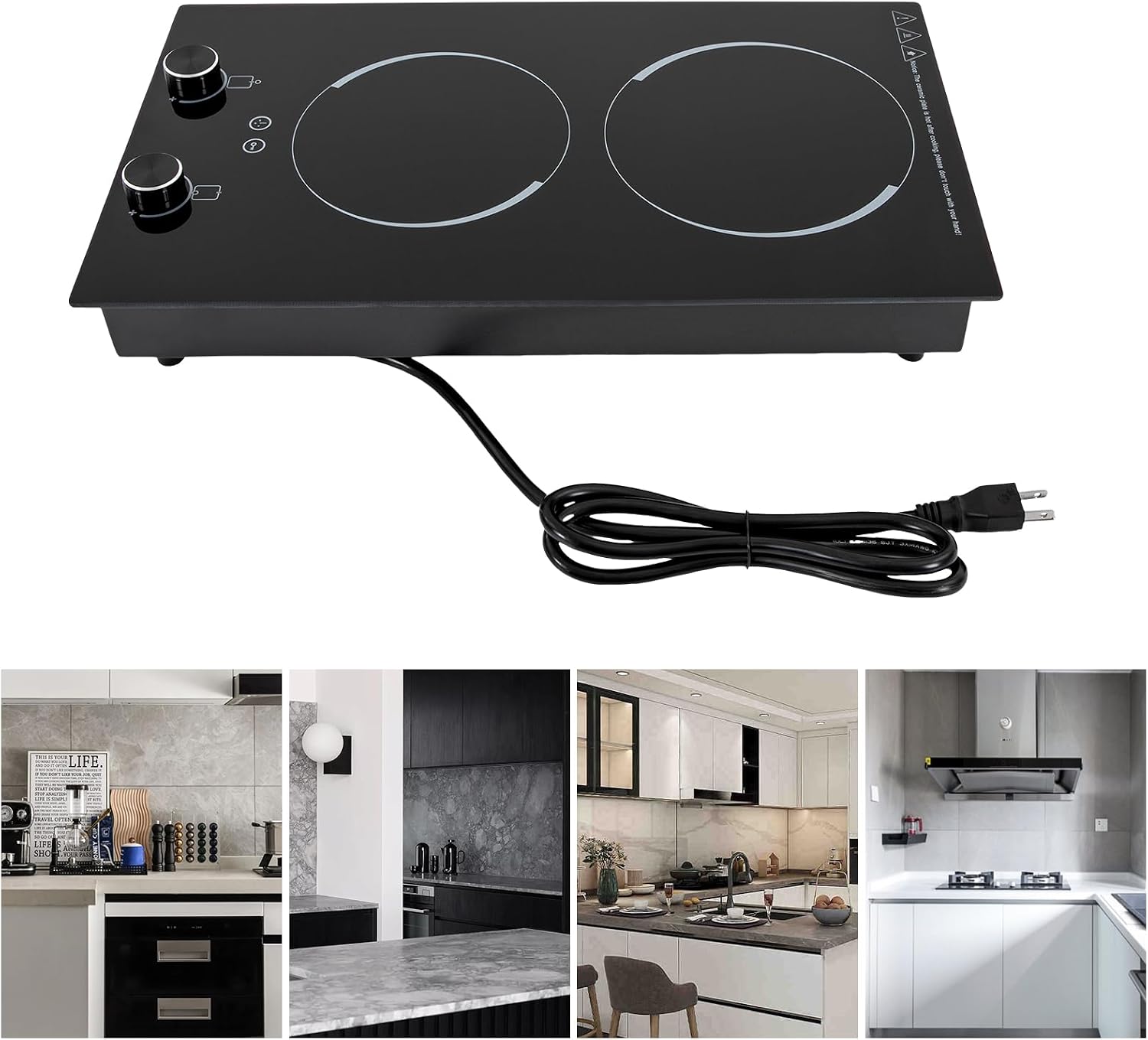 2-Burner Electric Induction Cooktop Stove Top, 110V Double Induction Cooktop Touch Control Child Lock Electric Cooktop 9 Power Levels LED Display Screen Kids Lock & Timer