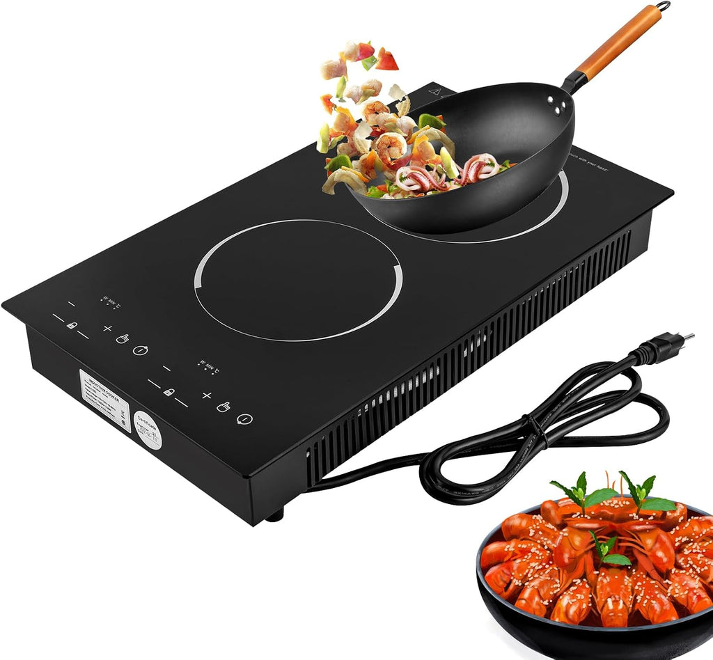 Double Induction Cooktop Induction Cooker 2 Burners, Electric Cooktops with 1800W Sensor Touch, 9 Temperature & Power Levels,Independent Control, 110~120 Volt Plug in Electric Stove