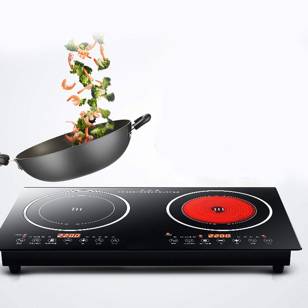 Double Induction Cooktop Cooker, Electric Induction Cooker,Cooktop Burners , Portable Countertop Burner Digital Hot Plate Cooktop 8 Gear Firepower 110V (1200W Induction Cooker+1400W Ceramic Cooker)