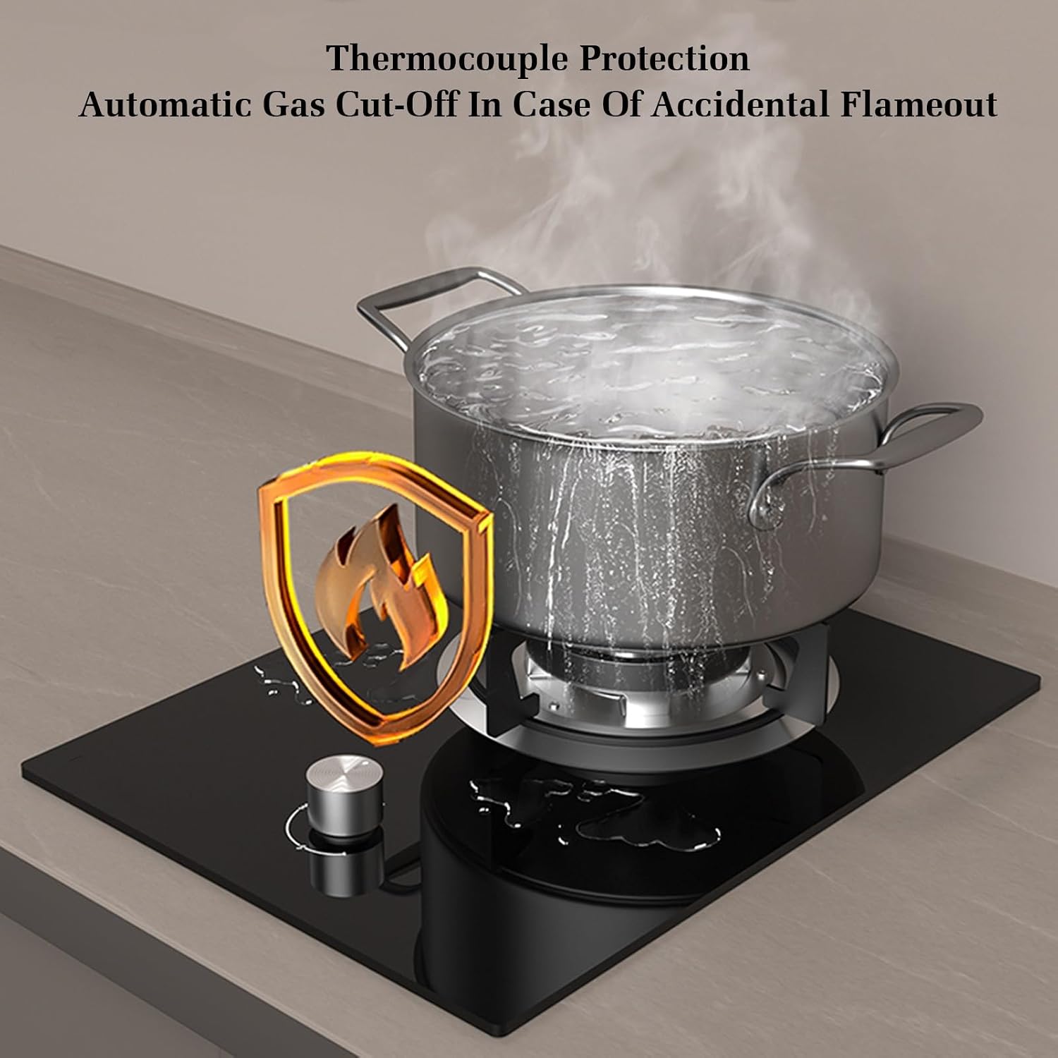 Gas Stove with 1 Burner,5.2KW Gas Cooktop,Kitchen Counter Top Stove,with Flameout Protection,for Natural Gas/liquefied Petroleum Gas(NG)
