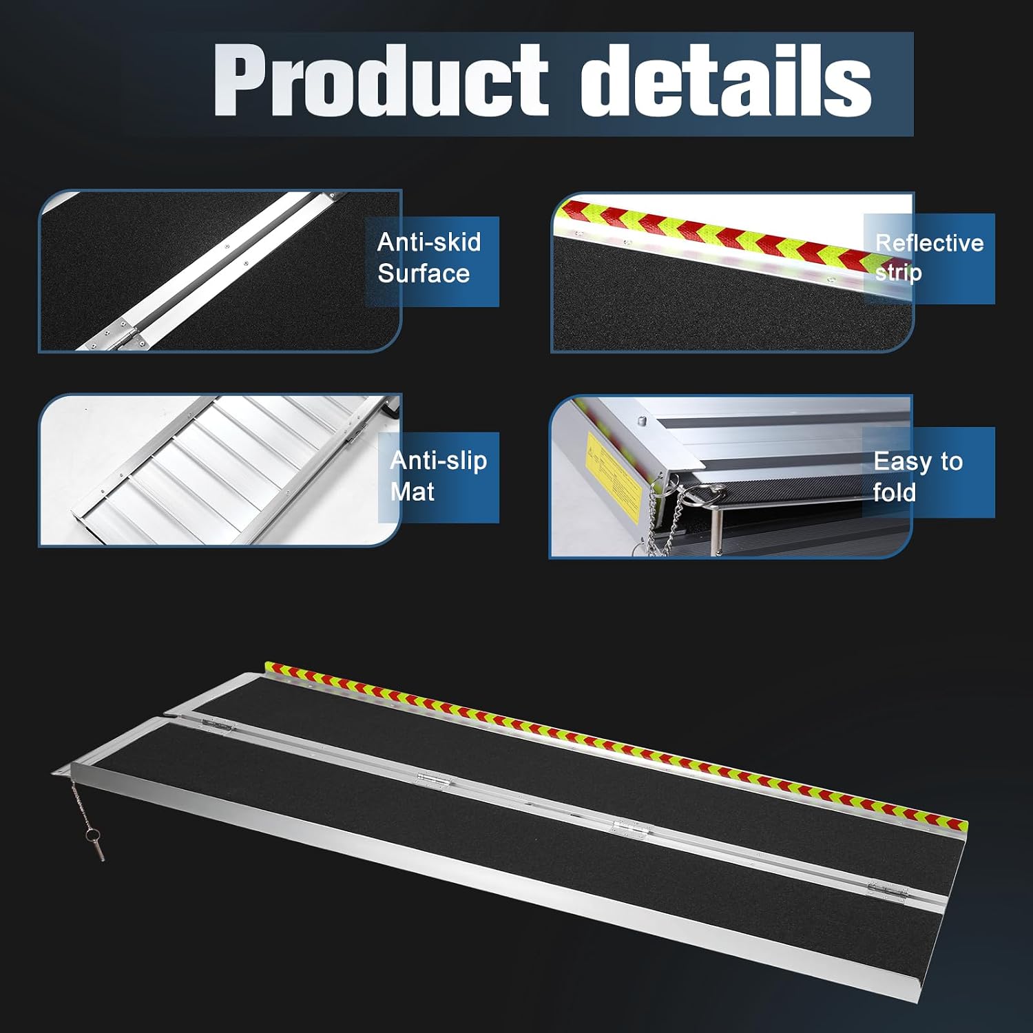 Generic Portable Wheelchair Ramp Folding Aluminum Door Threshold Wheelchair Ramp Wheel Chair Ramp for Home Steps Stairs Entry Threshold Doorways