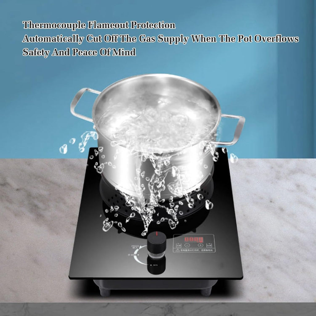 Gas Cooker 1 Burner,Tempered Glass Cooktop 5.2KW,Timer (Independent Both Sides),Accidental Flameout Protection Device,NG/LPG Gas Conversion(NG)