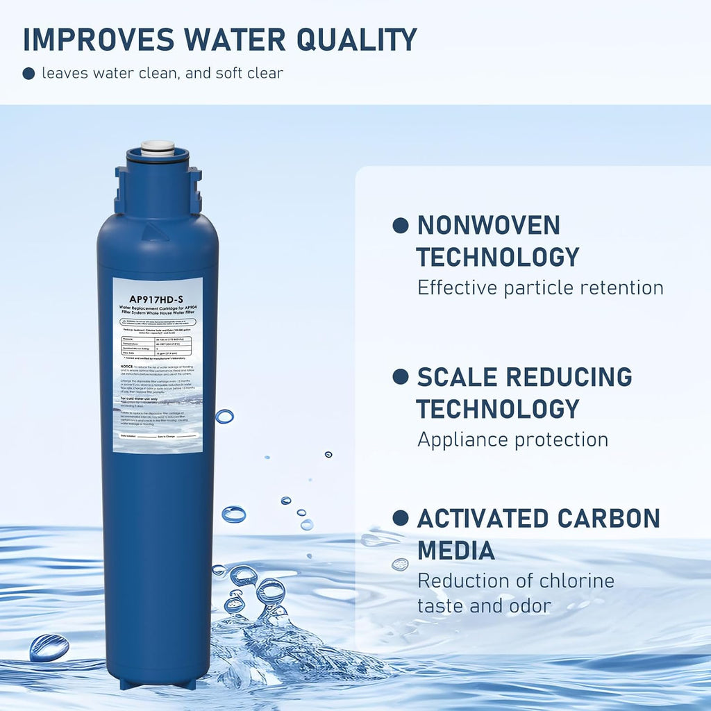 AP917HD-S AP904 Water Filter Replacement, Whole House Sanitary Quick Change Water Filter Cartridge Compatible with 3M Aqua-Pure AP917HD-S and AP904 System, Reduces Sediment, Odor, and Scale, Pack of 2