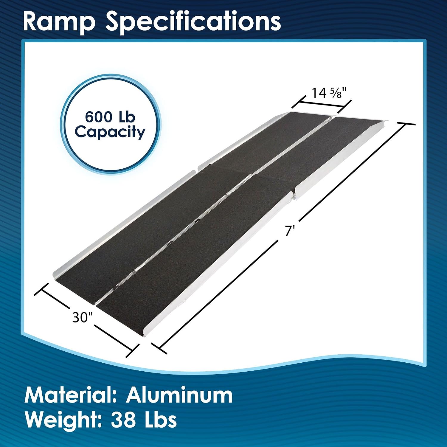 7' Portable Wheelchair Ramp for Home Steps, 600 lb, Scooter, Silver Spring
