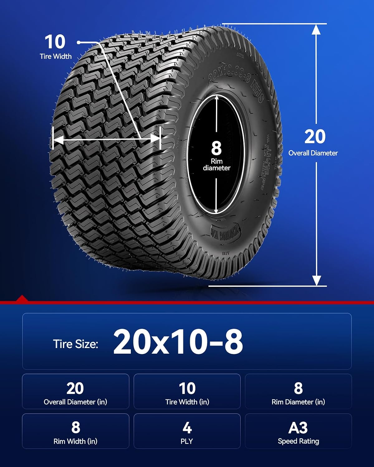 KAX 20x10-8 Lawn Mower Tires,20x10-8 Mud Tires for Off-Road, Golf Carts,4 Ply, 2Pcs,Tubeless Z-160