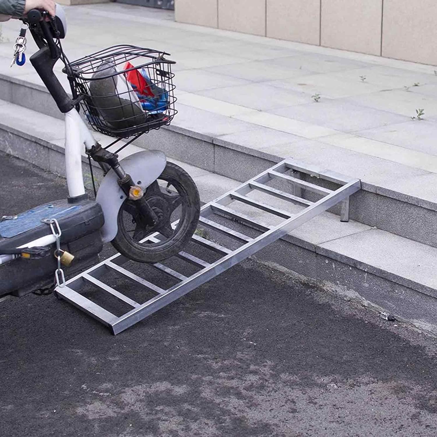 Wheelchair Ramps for Doorways Non-Skid Aluminum 12in 16in, Portable Handicap Ramp Adjustable 5-7in Height, Threshold Ramp 772Ib Capacity(30x180cm/12x71in)